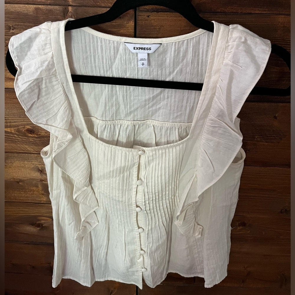 Cream ruffle shoulder top
